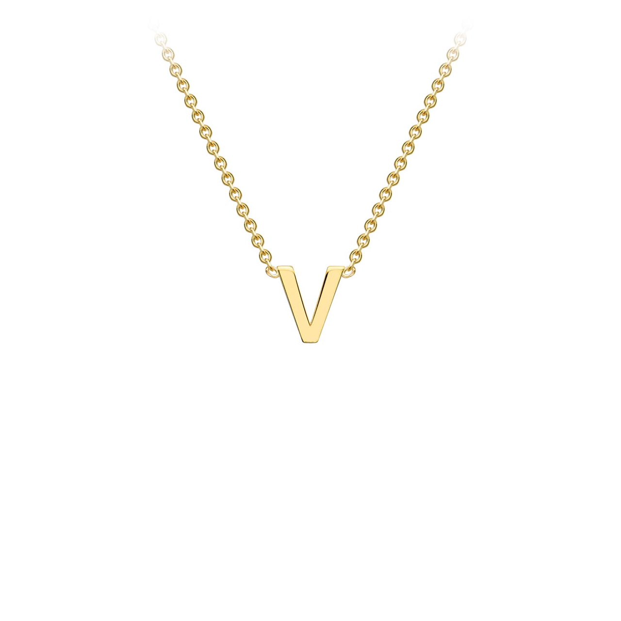 9ct Yellow Gold Petite Initial "V" Necklace 38+5cm