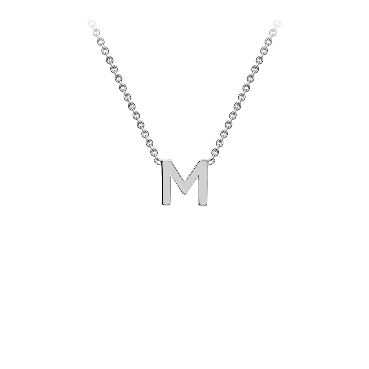 9ct White Gold Initial Letter "M" Necklace