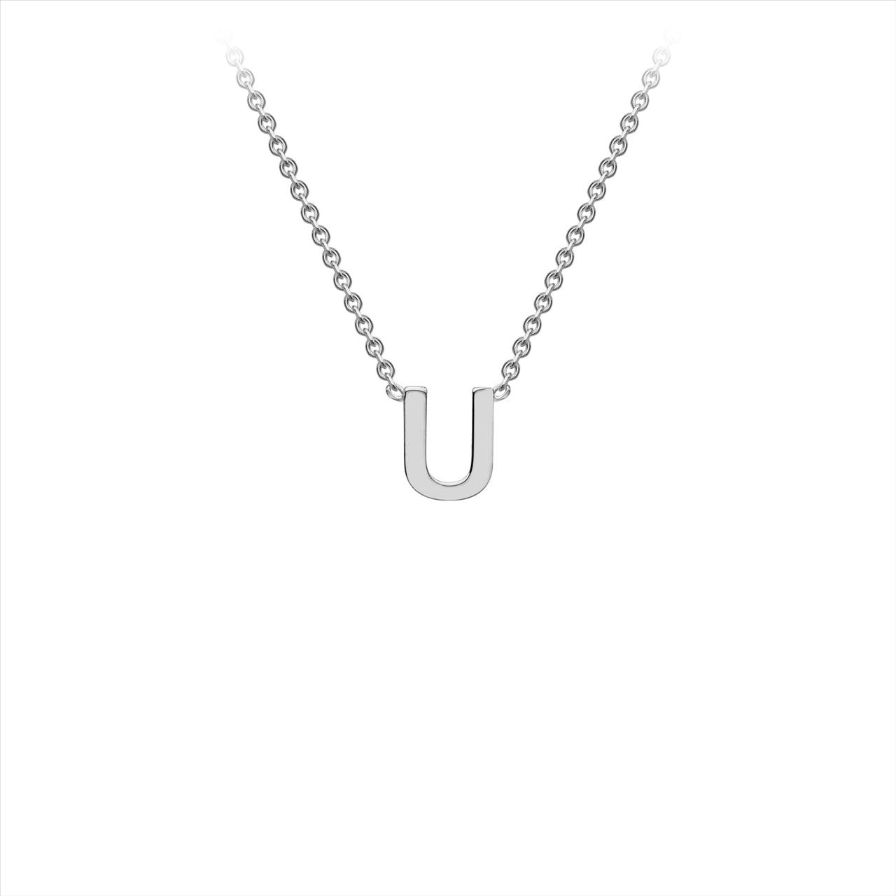9ct White Gold Initial Letter "U" Necklace