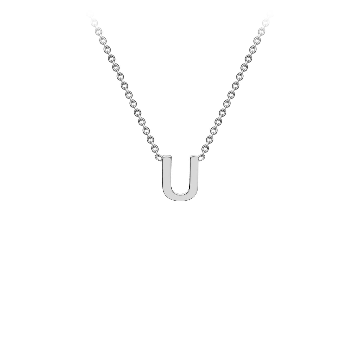 9ct White Gold Initial Letter "U" Necklace