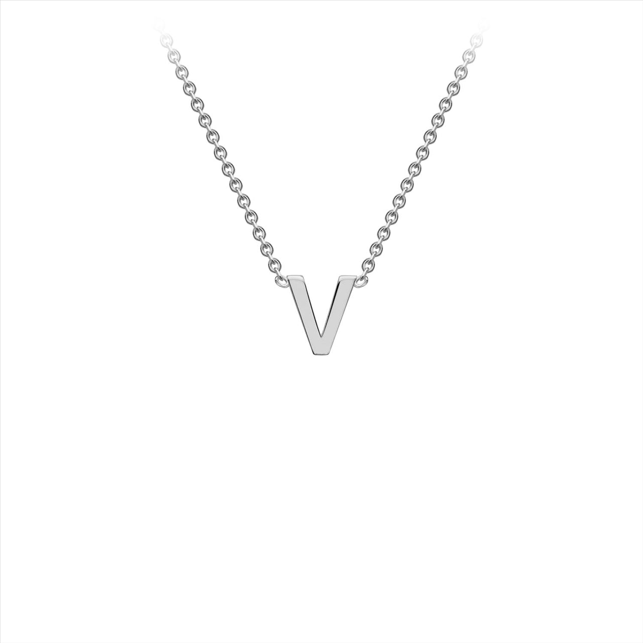 9ct White Gold Initial Letter "V" Necklace