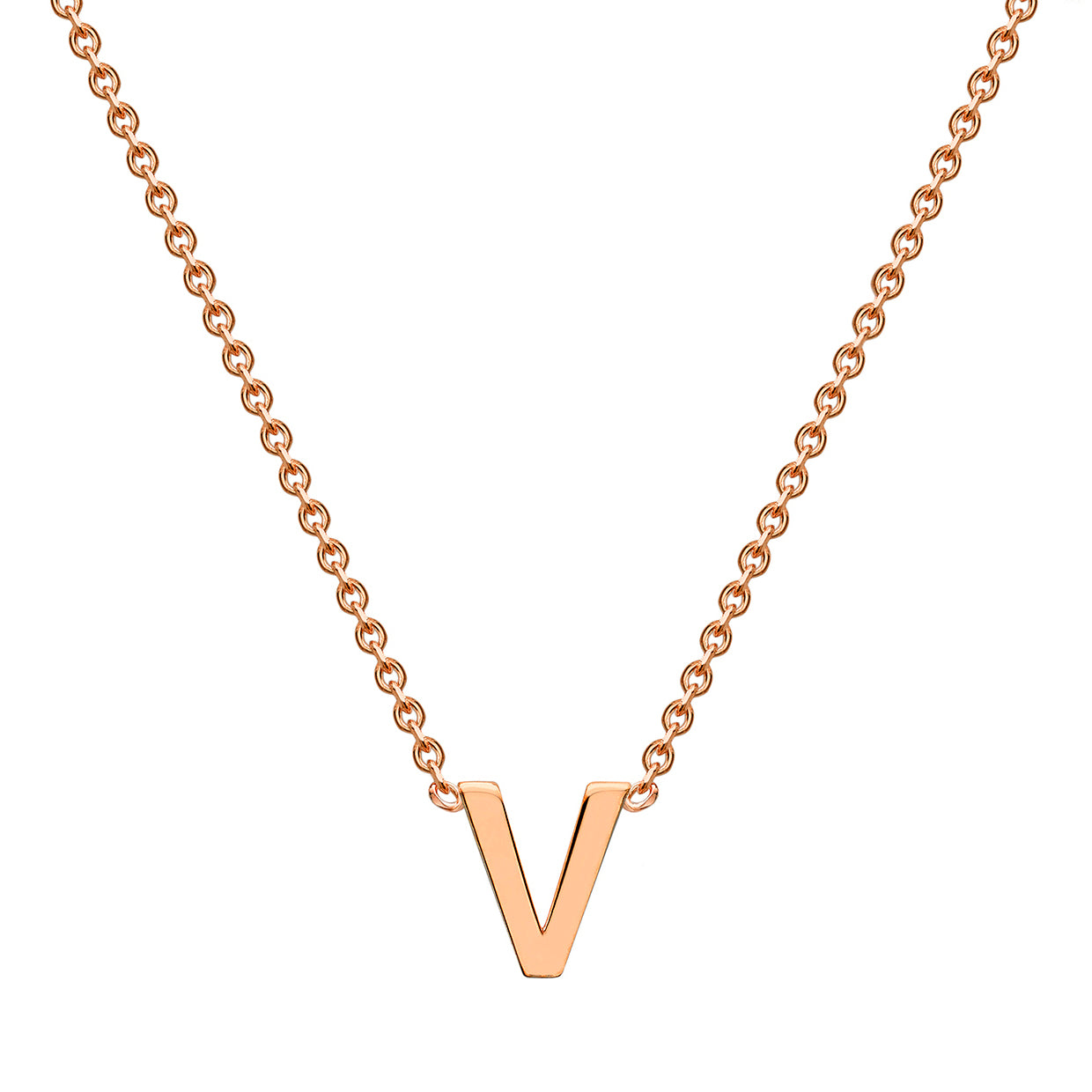 9ct Rose Gold Initial Letter "V" Necklace