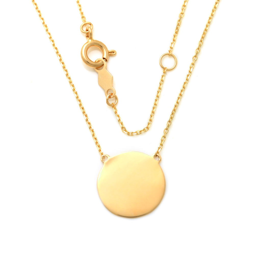 9ct Y/G 11mm Circle Plate Pendant with Chain