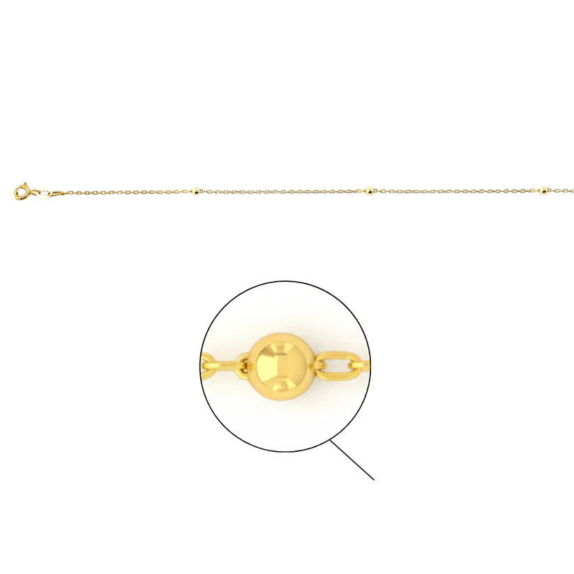 9ct Yellow Gold Diamond Cut Trace Chain with Polished Beads – 50cm