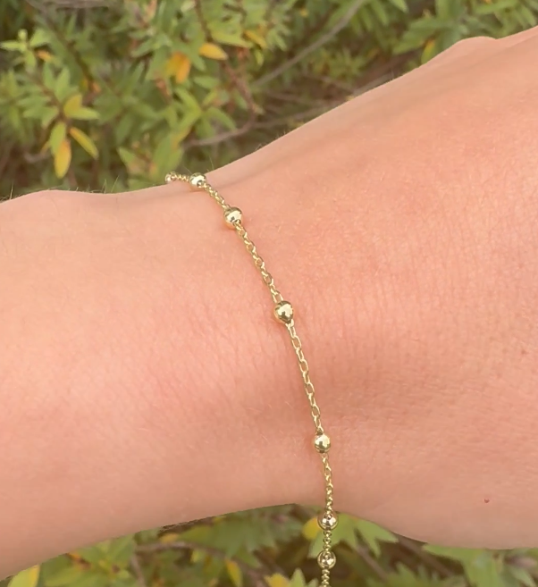 9ct Yellow Gold Diamond Cut Trace Chain with Polished Beads – 50cm