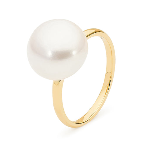 9ct Y/G White Button 12-12.5mm Freshwater Pearl Ring