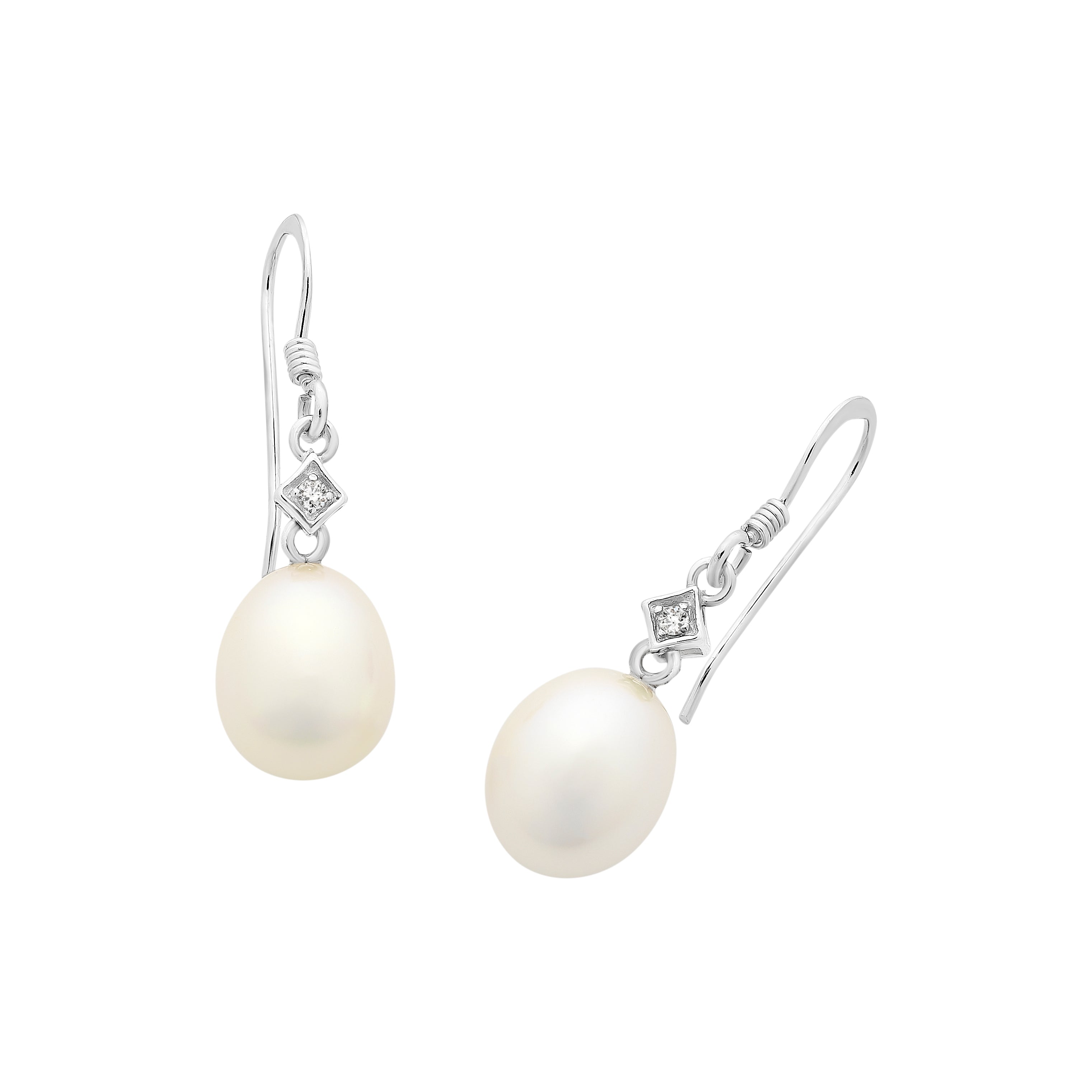 Sterling Silver Freshwater Pearl and Cubic Zirconia Earrings