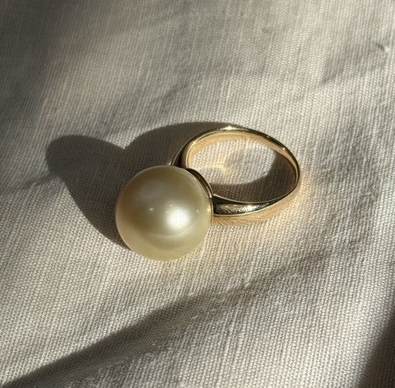 Custom 9ct Yellow Gold South Sea Golden Pearl Ring – 15mm