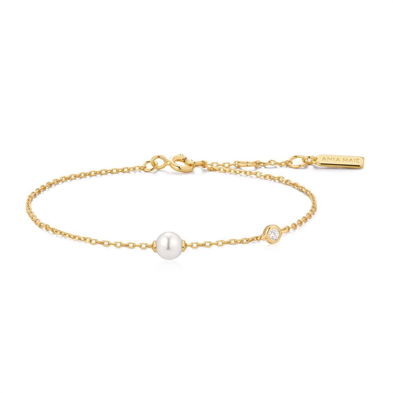 Ania Haie Gold Shell Pearl & Bezel-Set Sparkle Bracelet