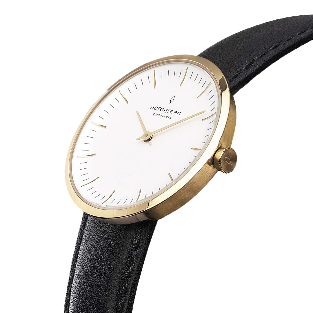 Nordgreen Infinity White Dial, Black Leather Gold 32mm