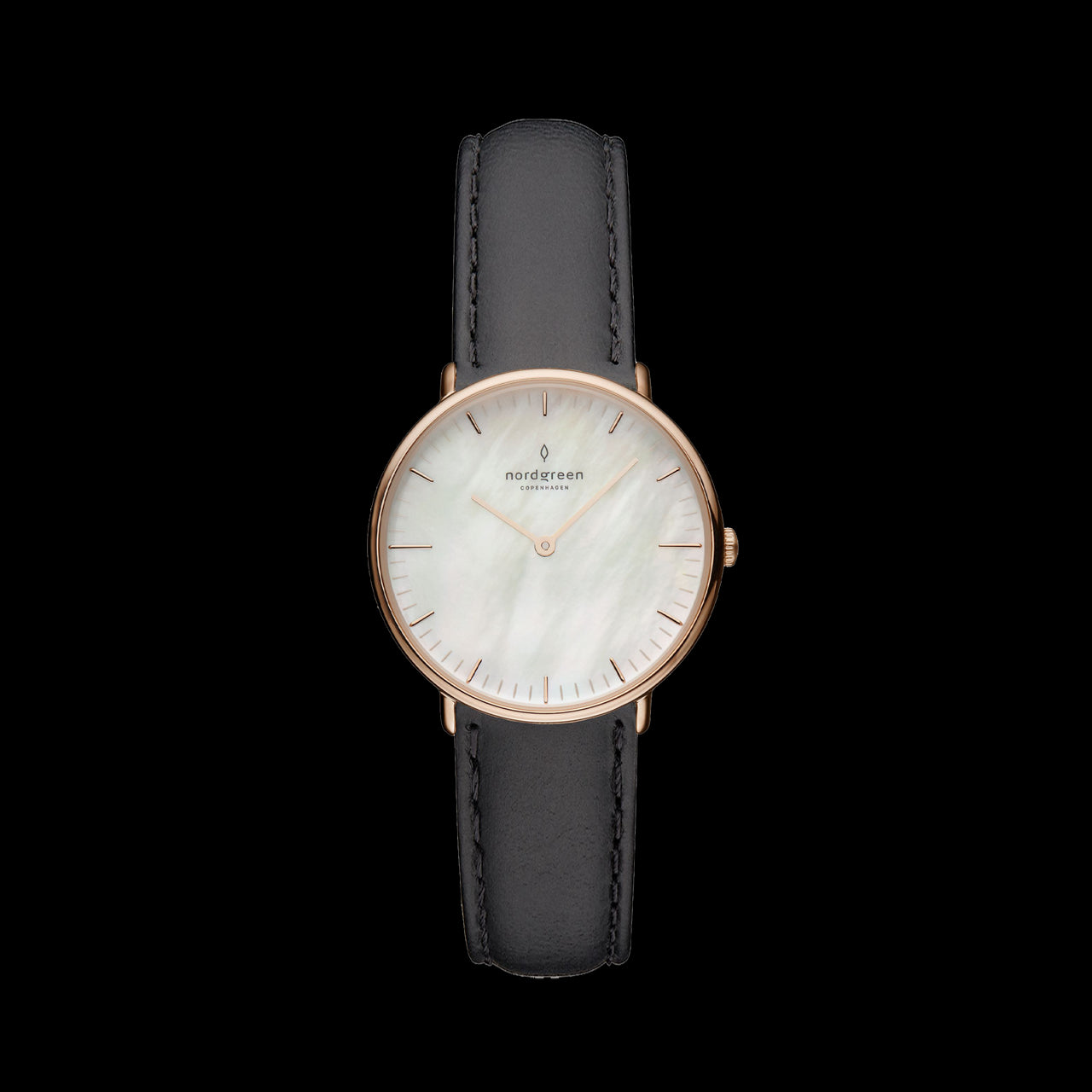 Nordgreen Native Mother Of Pearl dial, Black Leather Rose Gold 28mm