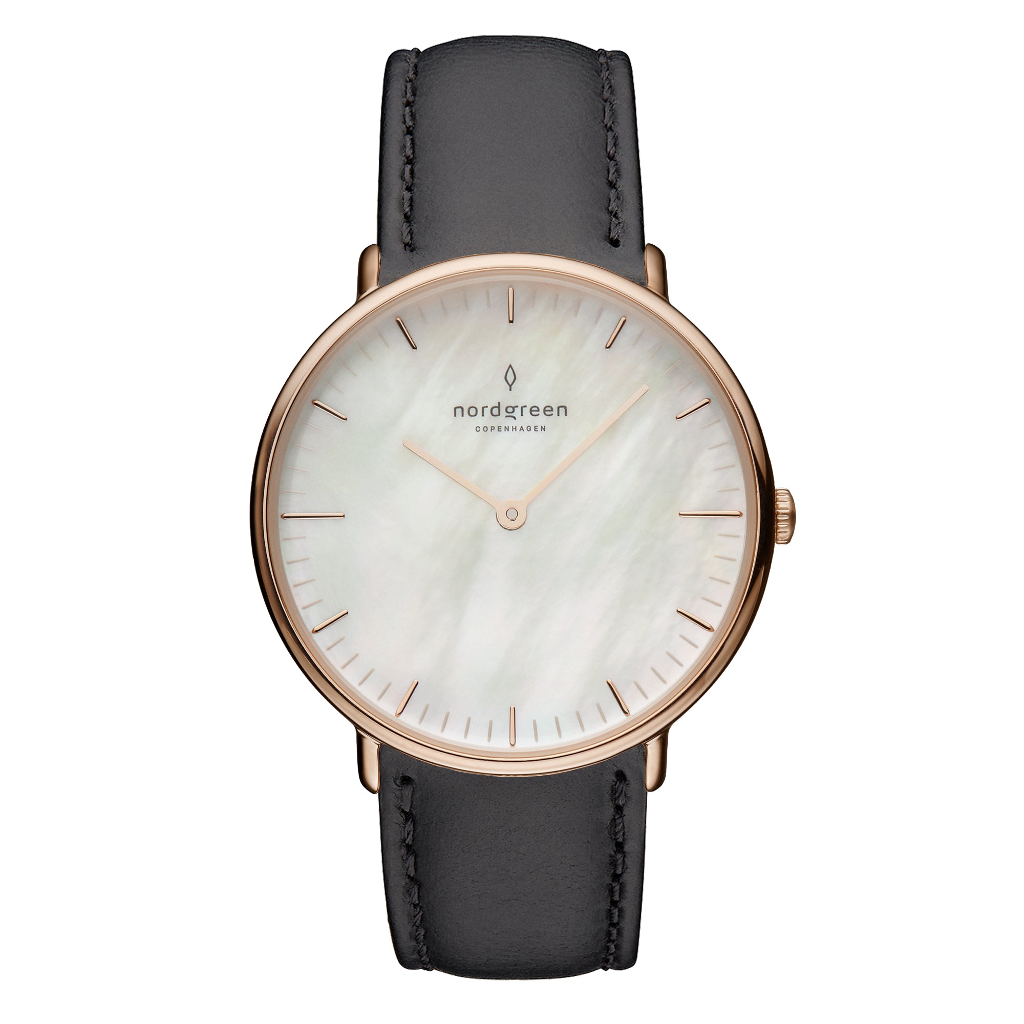 Nordgreen Native Mother Of Pearl dial, Black Leather Rose Gold 28mm