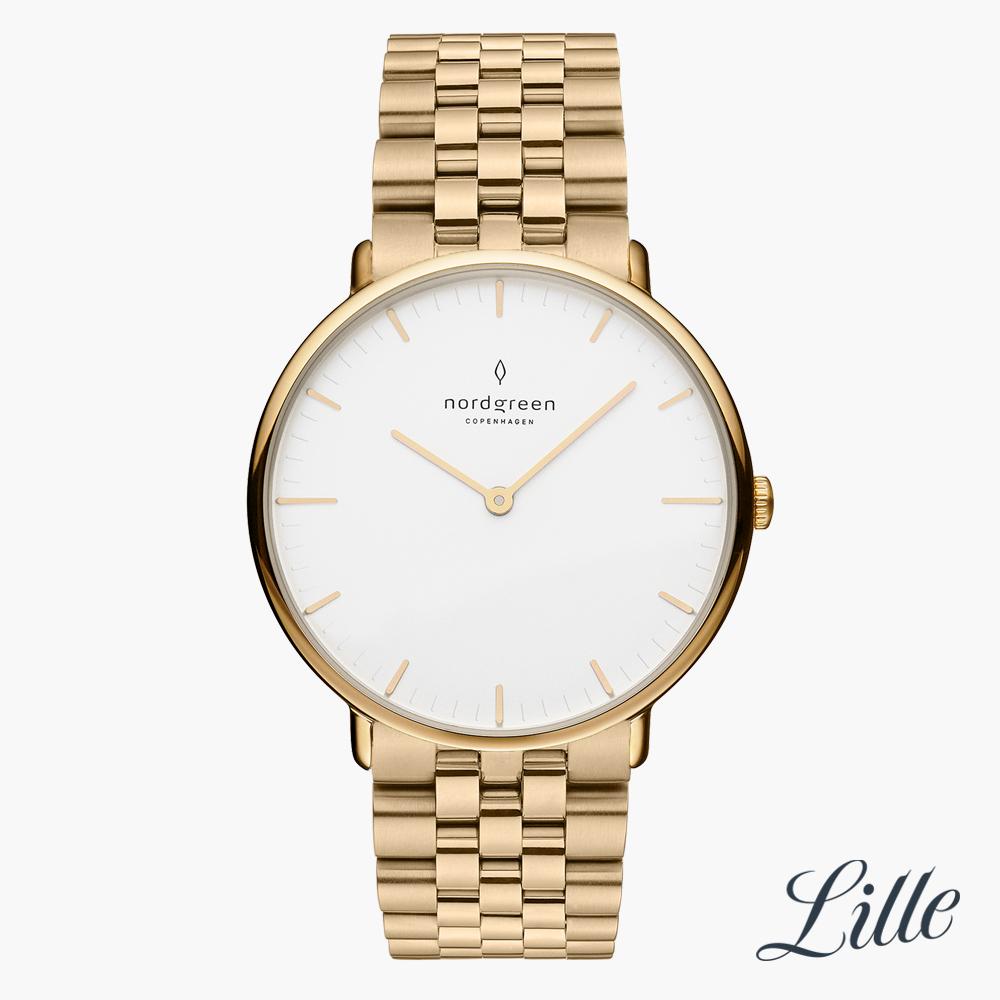Nordgreen Native White dial, Gold 5 Link Gold 32mm