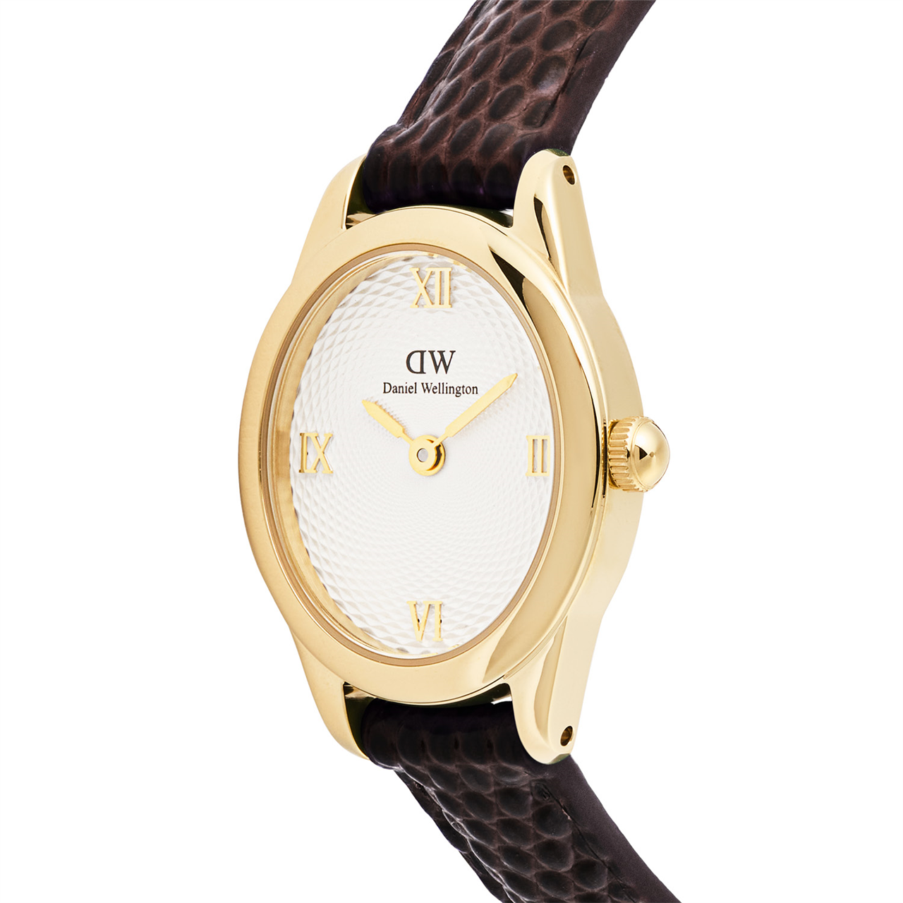 Daniel Wellington Ophelia Mini Dark Brown Lizard White Guilloché Gold Watch