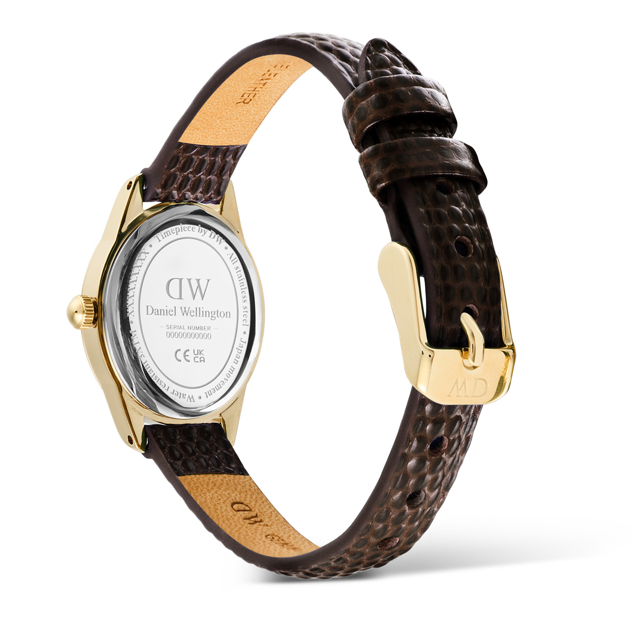 Daniel Wellington Ophelia Mini Dark Brown Lizard White Guilloché Gold Watch