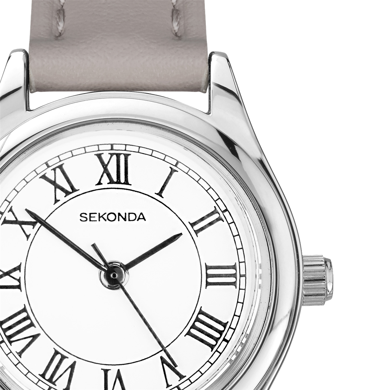 Sekonda Evans Women’s White Dial 25mm Grey Leather Strap Watch