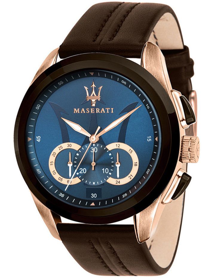 Maserati Traguardo 45Mm Chr Blue Dial Brown St