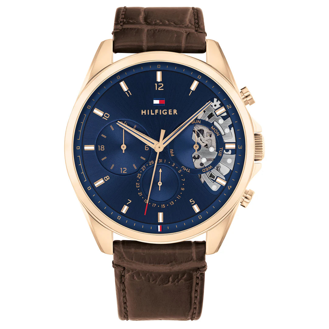 Tommy Hilfiger Baker Blue Dial With Brown Leather Strap