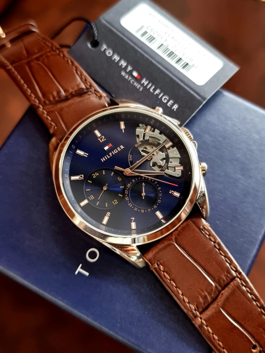 Tommy Hilfiger Baker Blue Dial With Brown Leather Strap