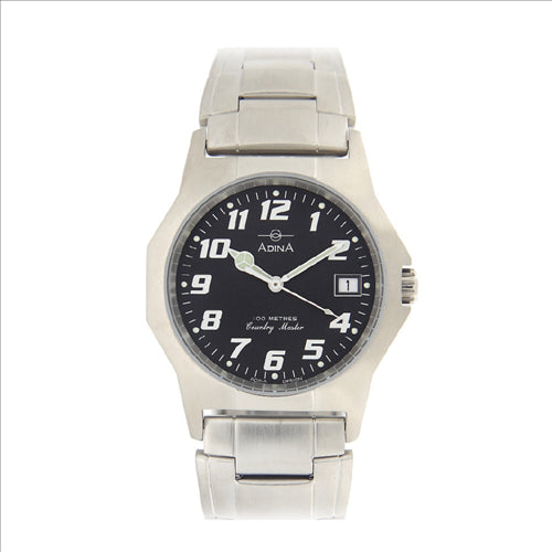 Adina Country Master Workman Watch - Sapphire Glass, Black Dial with Numbers, Bracelet