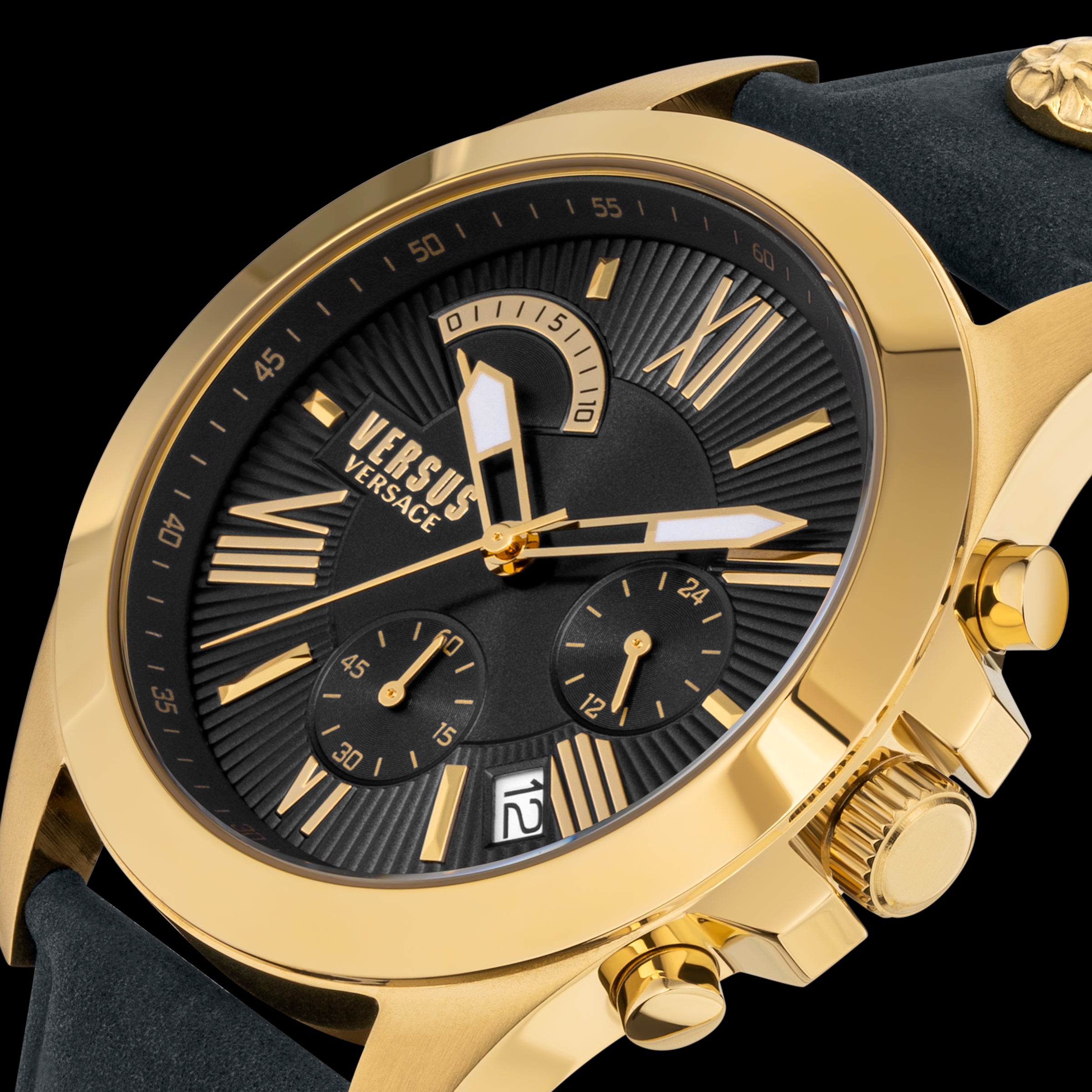 Versace Versus Chrono Lion 44mm Black Dial Black Strap Watch