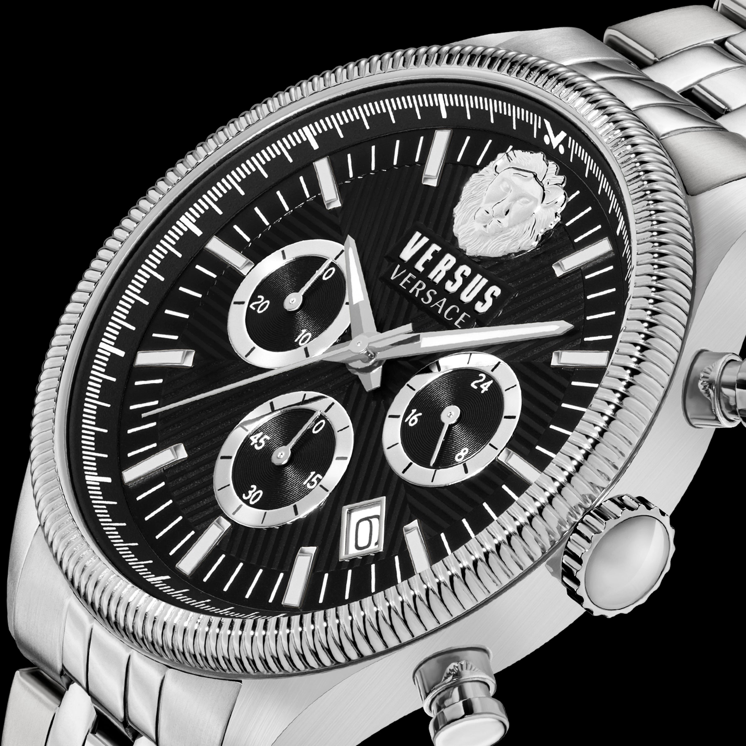 Versace Versus Colonne Chrono Stainless Steel Black Dial Watch