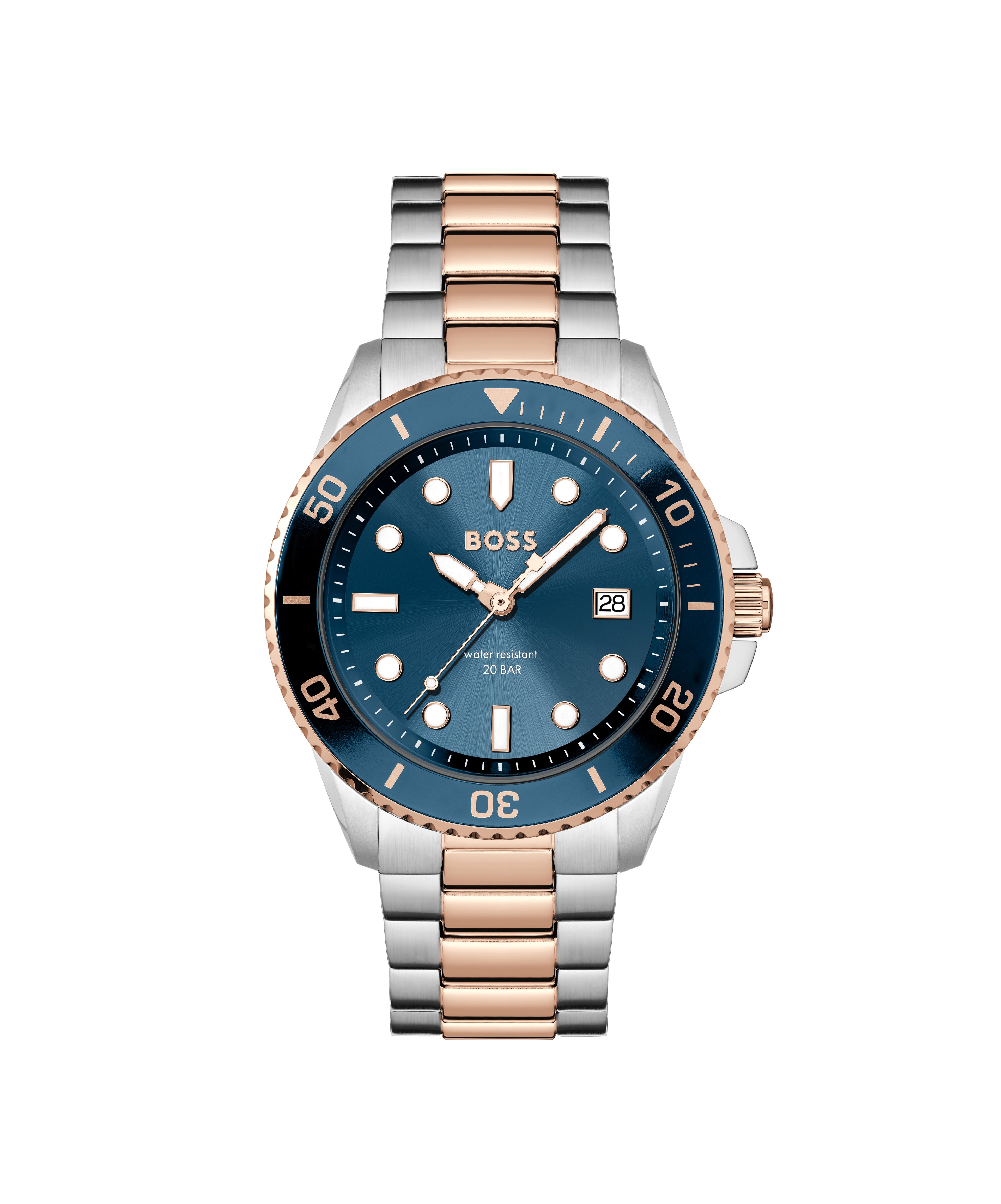 Hugo Boss Ace Ionic Plated Carnation Gold Steel Blue Dial
