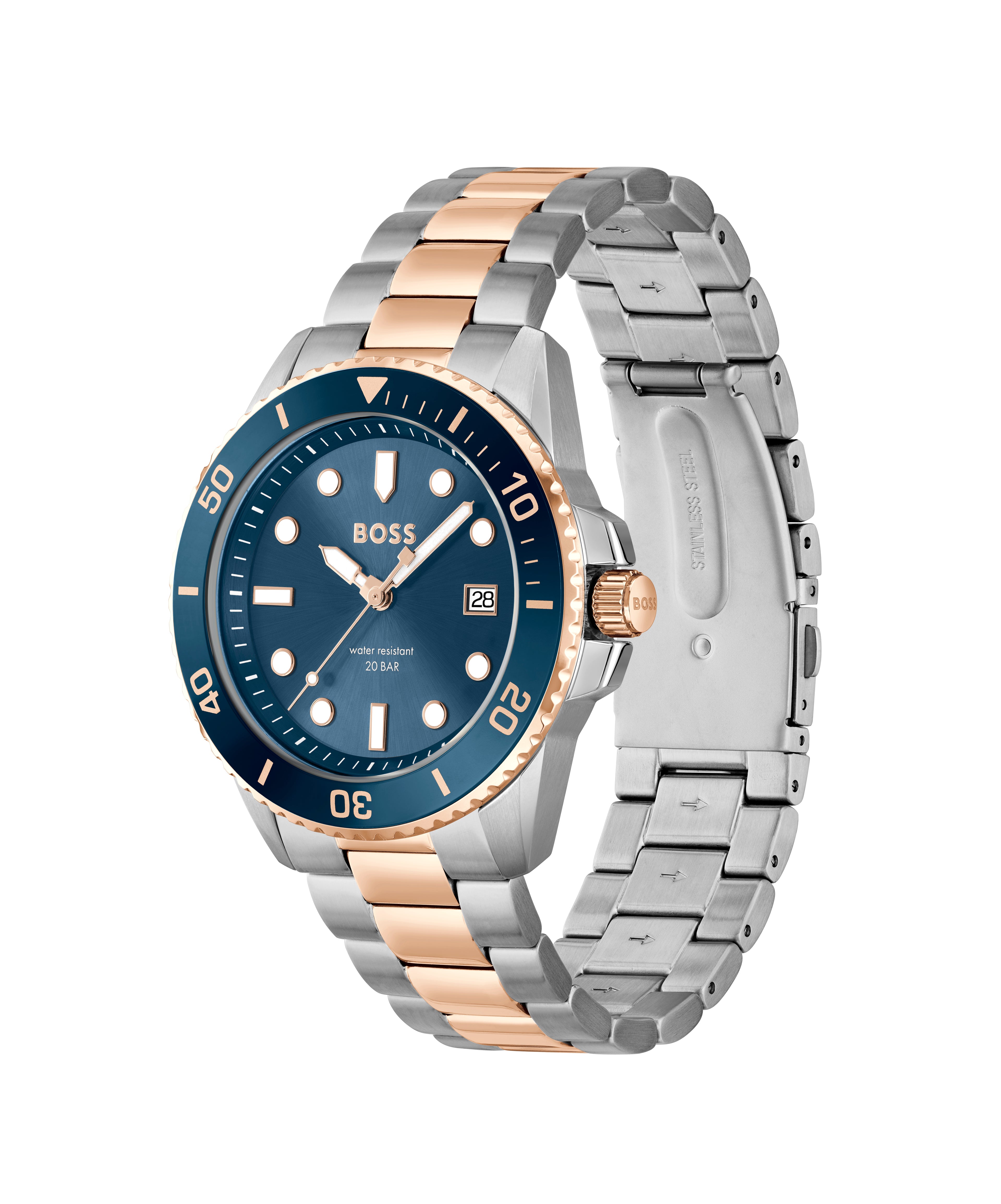 Hugo Boss Ace Ionic Plated Carnation Gold Steel Blue Dial