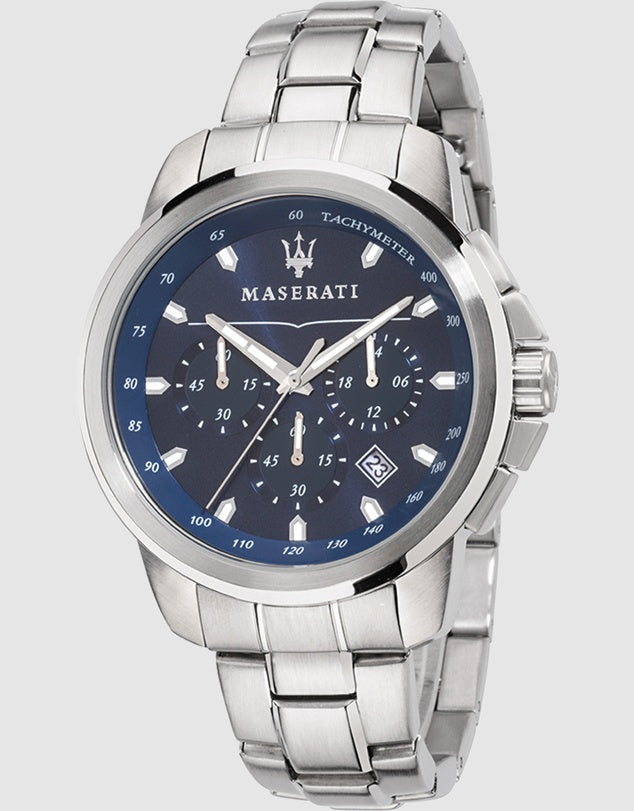 Maserati Successo 50m Watch Chronograph, Stainless Steel Case, Blue Dial Gift Set With Matching Bracelet
