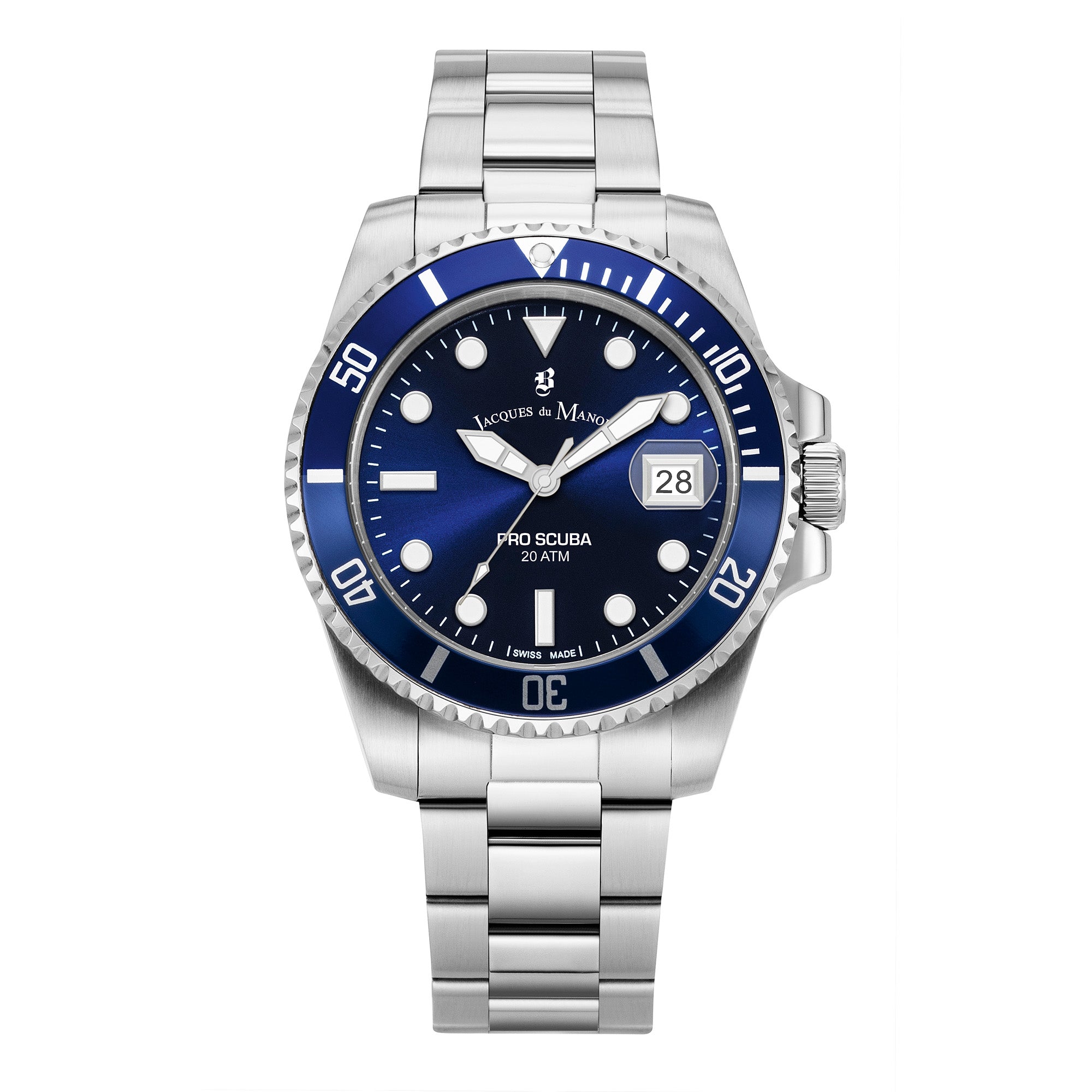 Jacques Du Manoir Swiss-Made Pro Scuba 43 Stainless Steel And Blue Watch Jwg02802