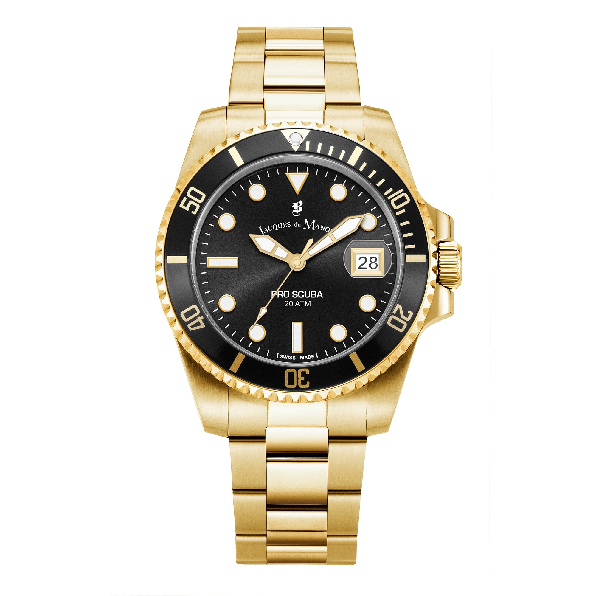 Jacques du Manoir Swiss-Made Pro Scuba 43 Gold and Black Watch JWG02803