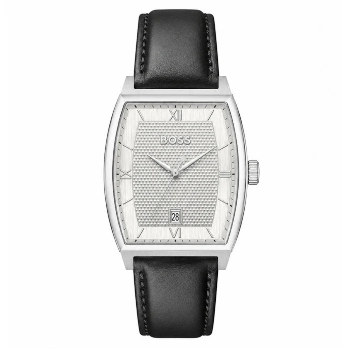 BOSS Black Leather Silver White Dial Men's Watch - 1514351