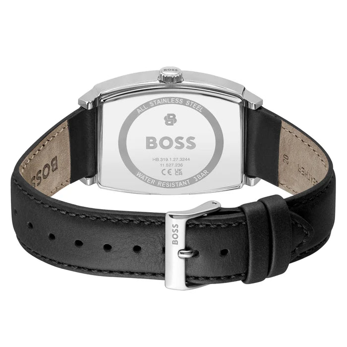 BOSS Black Leather Silver White Dial Men's Watch - 1514351