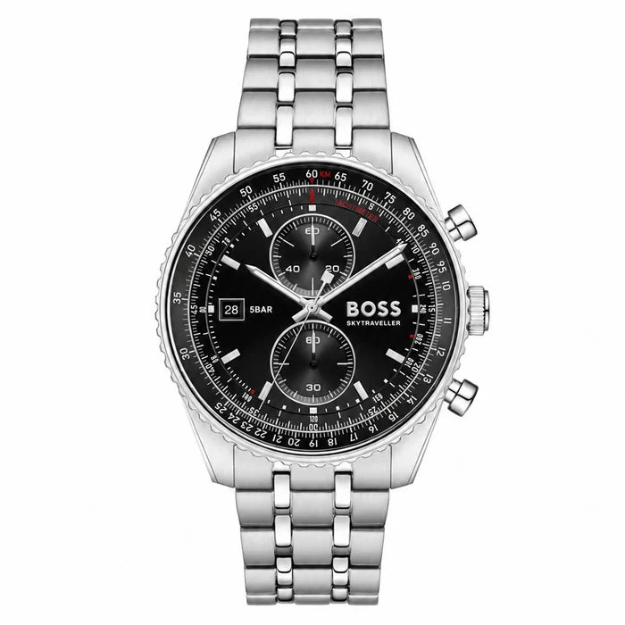 BOSS Silver Steel Black Dial Chronograph Men's Watch - 1514349