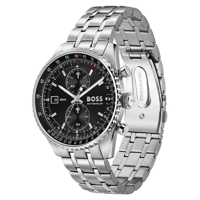 BOSS Silver Steel Black Dial Chronograph Men's Watch - 1514349