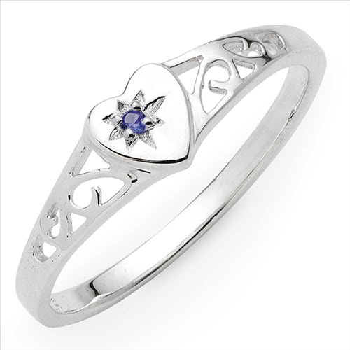 Sterling Silver Filgree Ring With Cubic Zirconium Sapphire Stone