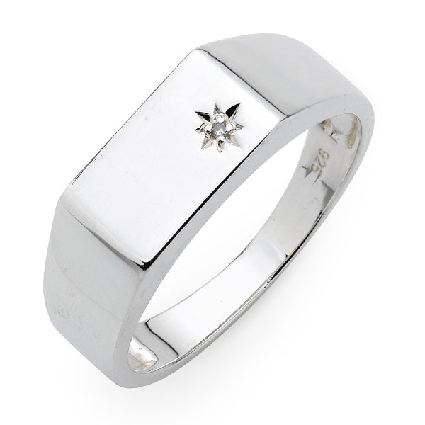 Sterling Silver Diamond Set Gents Signet Ring
