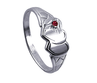 Ss Double Heart Created Ruby Signet - Size L