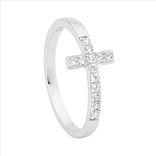 Ellani Sterling Silver Cross Ring Size 8