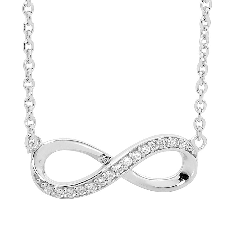 Ellani Sterling Silver With Cubic Zirconium Infinity Pendant With Attached Chain