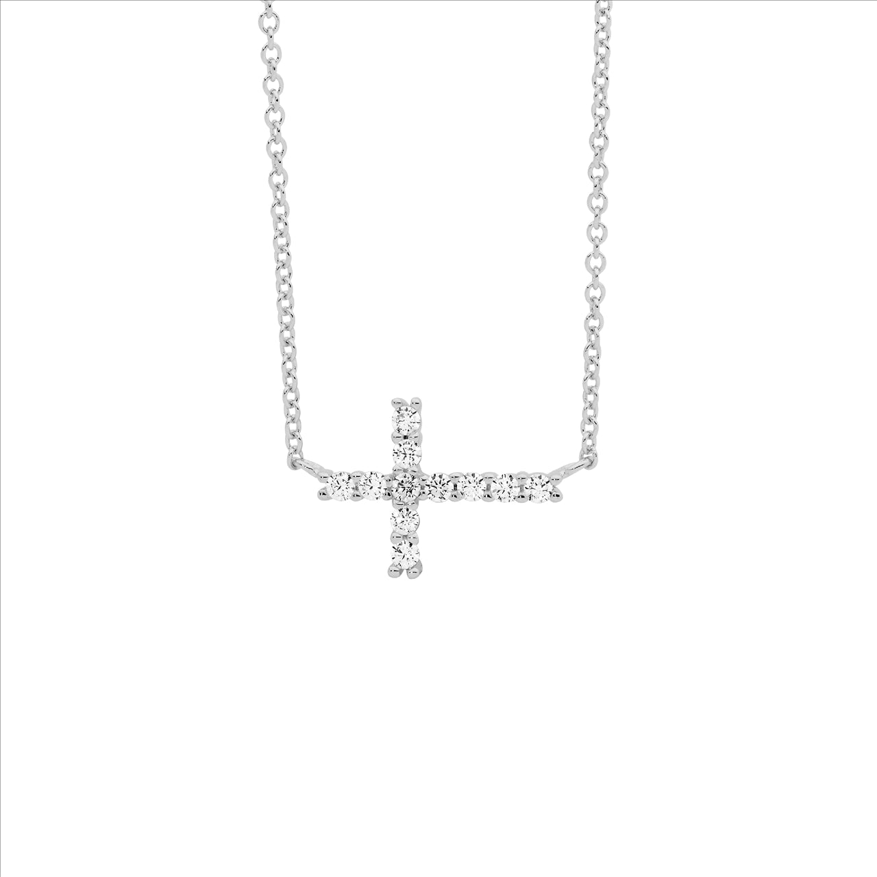 Ellani S/S Cz Small Cross Pendant with Attached Chain