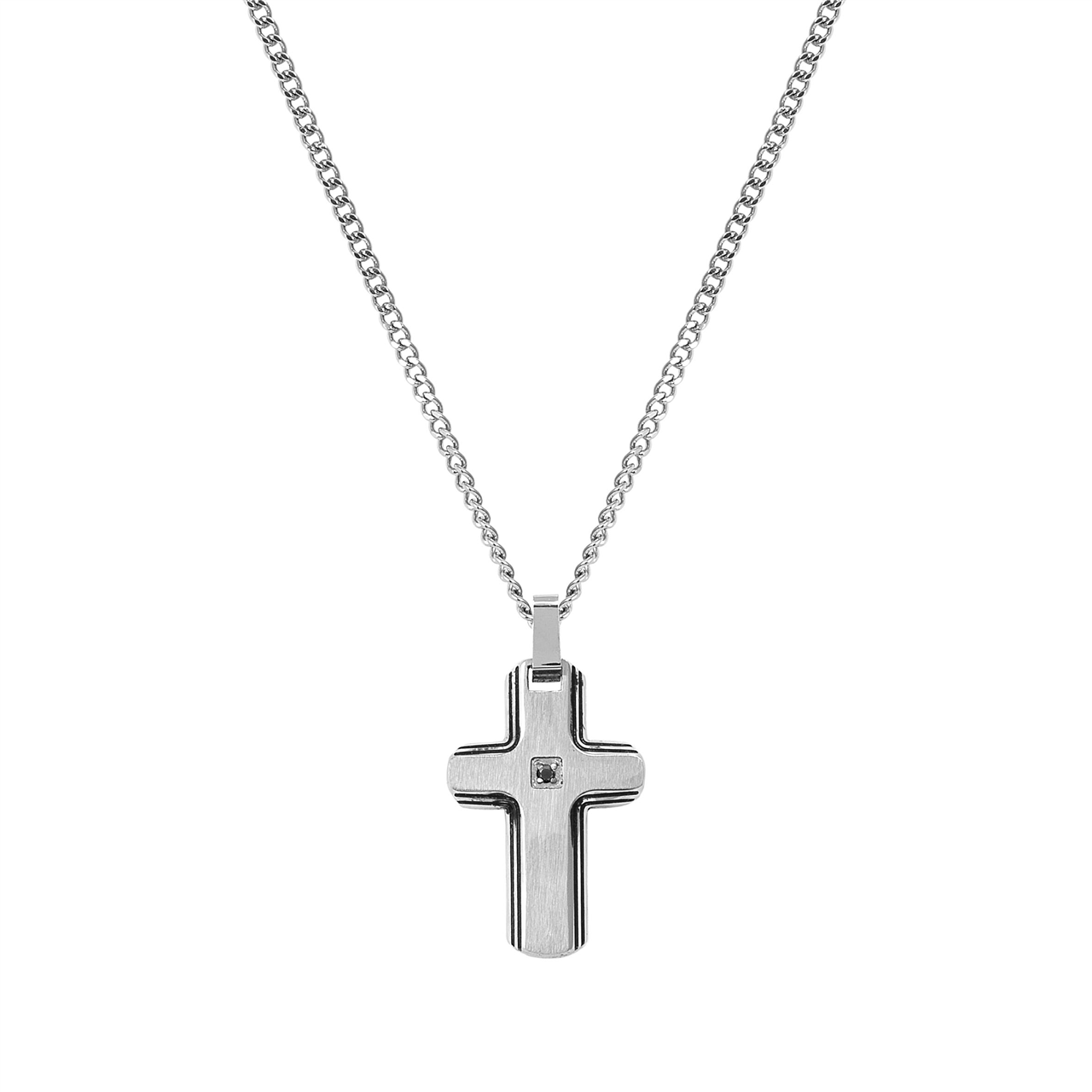 Strong Diamond Necklace 028330/007 Stainless Steel Cross & Black Diamond