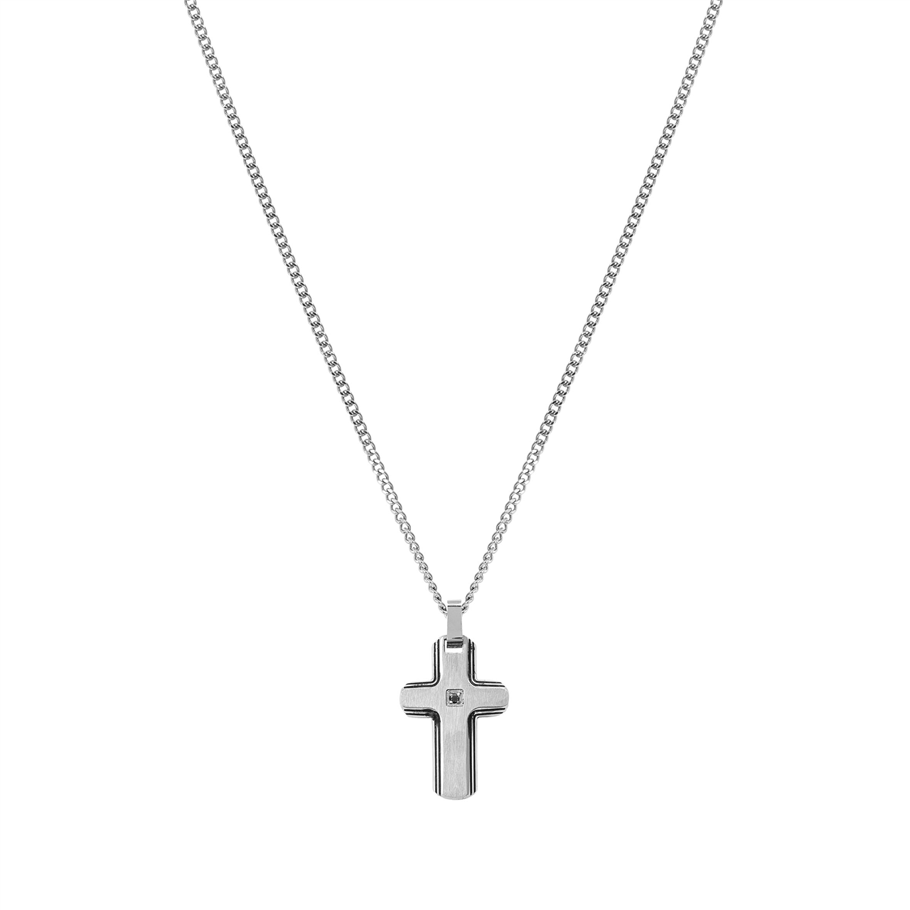 Strong Diamond Necklace 028330/007 Stainless Steel Cross & Black Diamond