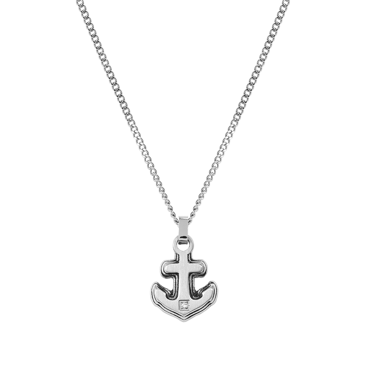 Strong Diamond Geometric Necklace 028343/028 Small Stainless Steel Anchor & White Diamond