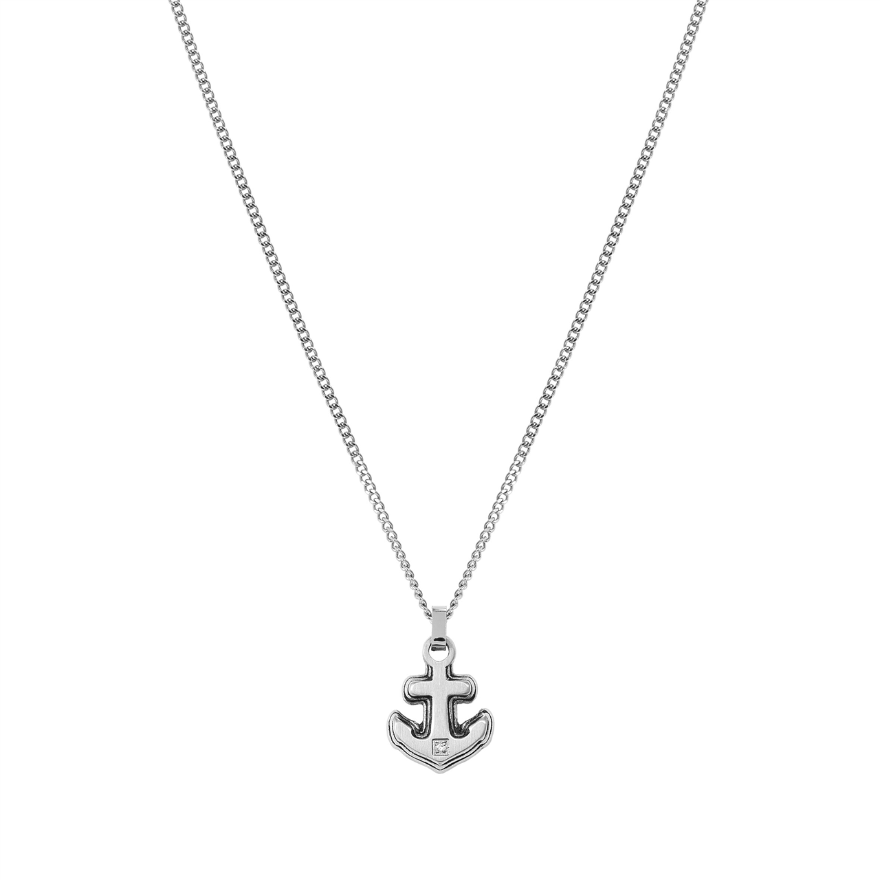 Strong Diamond Geometric Necklace 028343/028 Small Stainless Steel Anchor & White Diamond
