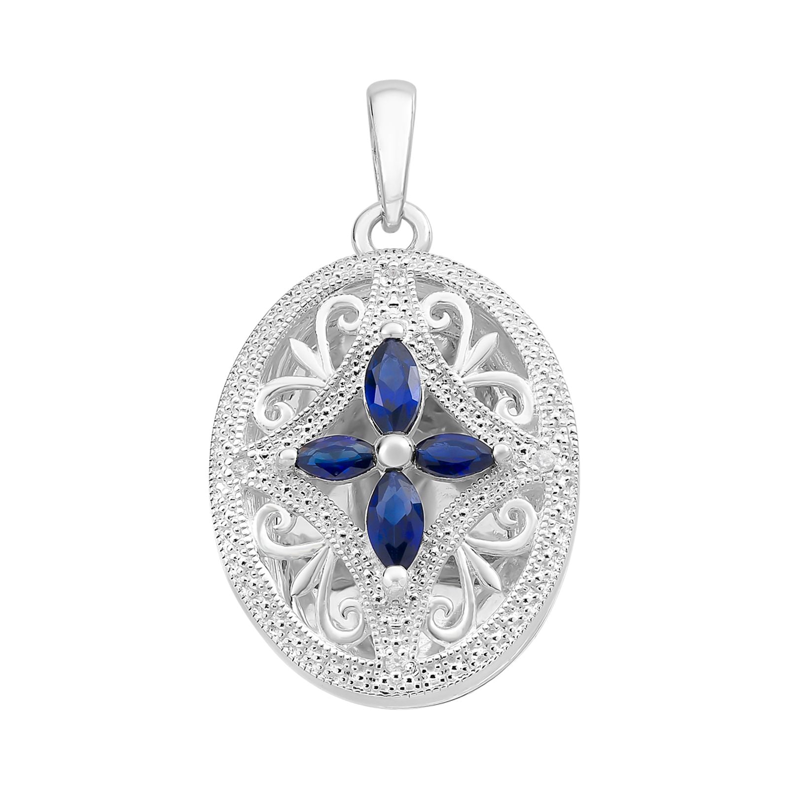 Sterling Silver Locket With Created Sapphires.
