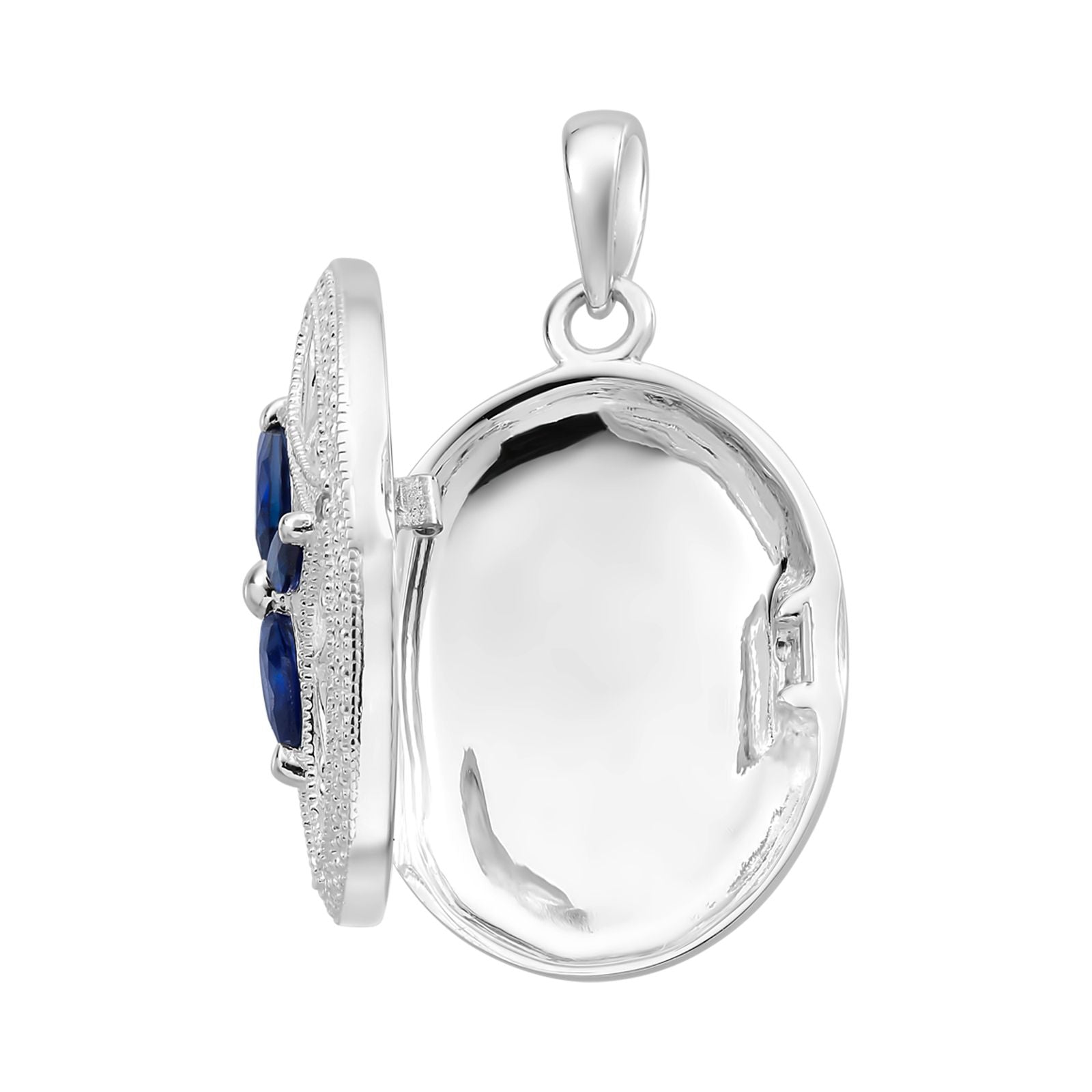 Sterling Silver Locket With Created Sapphires.