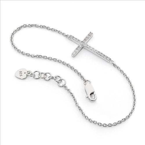 Ellani Sterling Silver White Cubic Zirconium Cross Bracelet