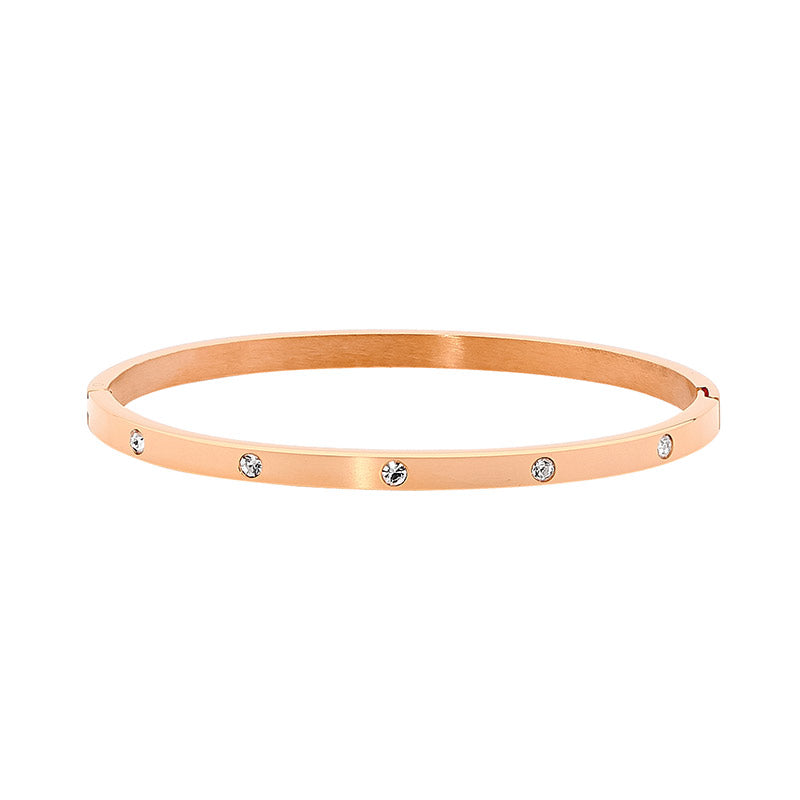 Ellani Stainless Steel Rose Gold Plated Hinged Bangle With Cubic Zirconium