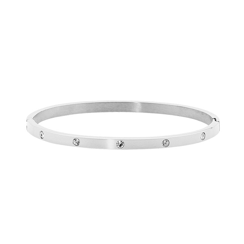 Ellani Stainless Steel Hinged 4Mm Wide Bangle With White Cubic Zirconium
